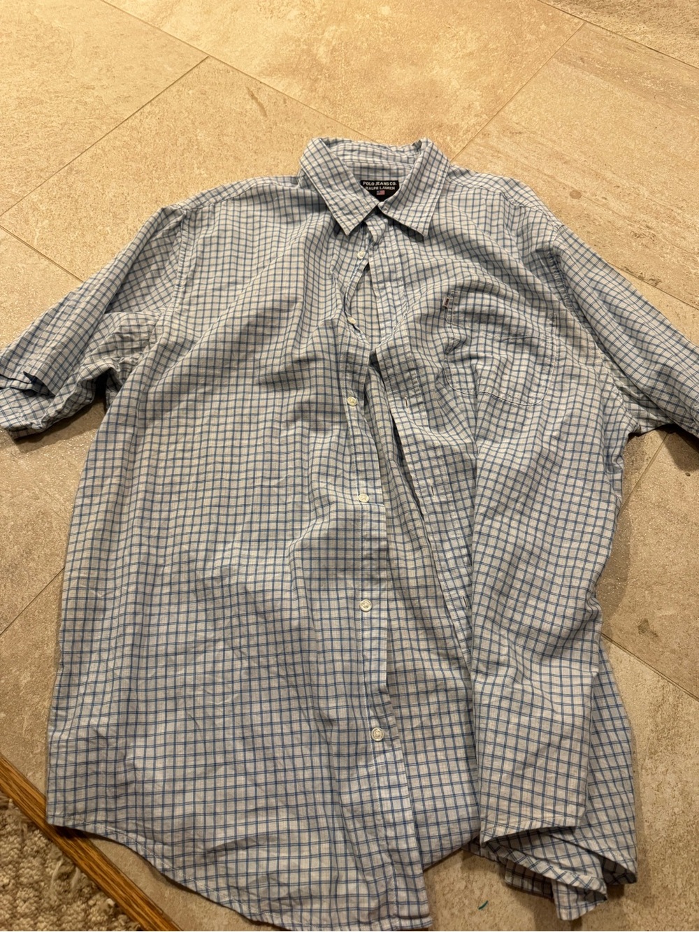 vintage Polo Jeans Co. Ralph Lauren men's short-sleeve check button-up shirt.
